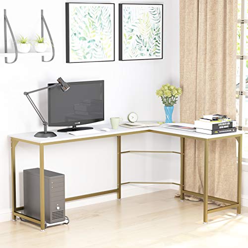 Teraves Reversible L-Shaped Desk Corner Gaming Computer Desk Office Workstation Modern Home Study Writing Wooden Table