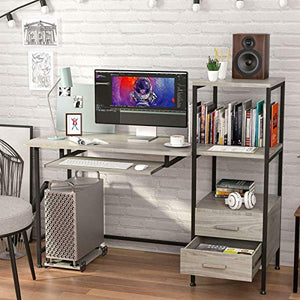 Computer Desk Study Table w/Shelf & Drawers Stable Office Workstation Oak Grey (Color : Default)