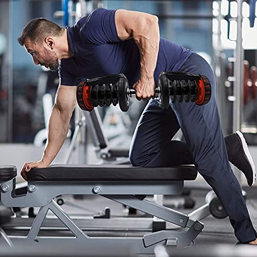 CHLinner Adjustable Dumbbell Weight Strength Training 40KG/90lbs Fitness Equipment Dial System Dumbbell with Handle and Weight Plate for Men Women Bodybuilding Workout Home Gym 1PC