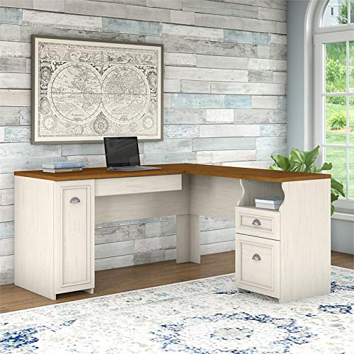 Bush Furniture Fairview L Shaped Desk in Antique White