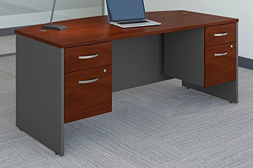 Bush Business Furniture Series C 72W x 36D Bow Front Desk with 3/4 Pedestals in Hansen Cherry