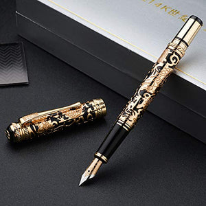 Hero 14K Gold Century Dragon Embossed Fountain Pen, Noble Carving Writing Pen with Gift Box