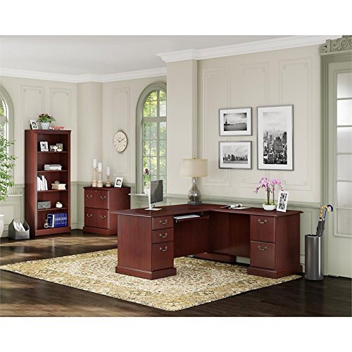 kathy ireland Home by Bush Furniture BNT011CS Bennington L Shaped Desk, Lateral File Cabinet and Bookcase, Harvest Cherry