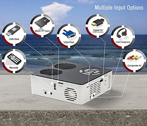 AAXA P6 Mini LED Projector (New 2018 Model) with Rechargeable Battery - Supports 1080p HD, Compatible with Fire TV, iPhone, iPad, PS4, Xbox, HDMI, Onboard Media Player, for Home Theater, Business