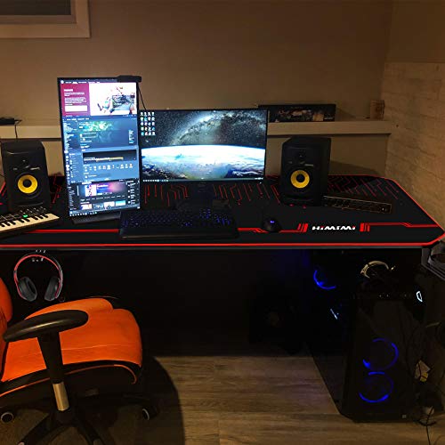 55 Inch Ergonomic Gaming Desk, T-Shaped PC Game Computer Desk Workstation, Home Office Gamer Desk, Professional Gaming Desk with Full Desk Mouse Pad, Cup Holder & Headphone Hook