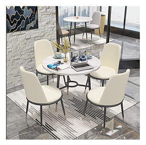 SYLTER Modern Minimalist Office Conference Table Set, 1 Table 4 Chairs, Leather, 80cm Diameter