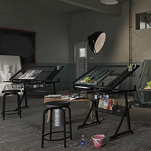 VejiA Adjustable Glass Drafting Table with Storage Drawers