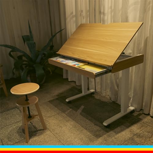 MEEDEN Electric Adjustable Drafting Table - Height 31" to 52" - Tiltable Tabletop - Rolling Wheels