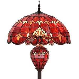 Bieye Baroque Tiffany Style Stained Glass Double Lit Floor Lamp 64-inch Tall (Red)