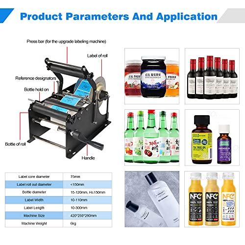 ZONEPACK Manual Labeling Machine for Bottles - Upgraded Label Applicator Sticker Printer with Handle