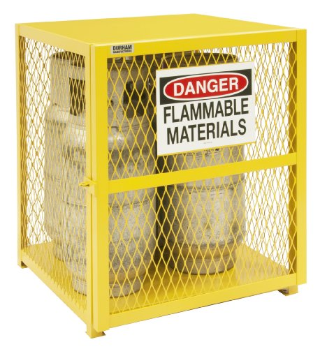 Durham Steel/Iron Vertical Cylinder Storage Cabinet, EGCVC4-50,  4 Cylinder Capacity,  30" Length x 30" Width x 33-1/2" Height,  Yellow Powder Coat Finish