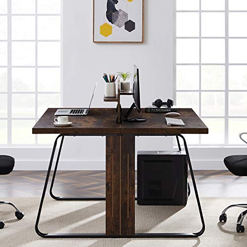 JYCAR Computer Desk, Small Study Writing Desk Simple Style PC Desk, Small Gaming Desk Workstation for Home Office (Brown, 47.2L x 47.2W x 28.7H)