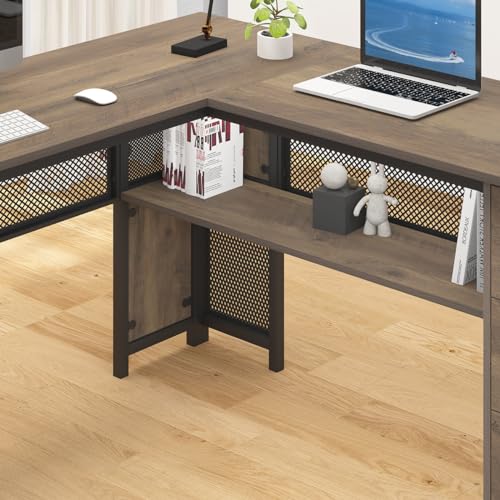 HSH Rustic L-Shaped Home Office Desk with Drawers - 59 Inch