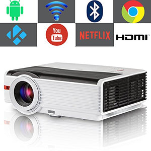 Smart TV Projector Bluetooth Wireless, EUG 4200 Lumen LED Home Cinema Video Projectors with Android 6.0,Wi-Fi,HiFi Speaker,Max 200" LCD TFT for Blu ray DVD Xbox PS4 Laptop Fire TV Stick Outdoor Movie