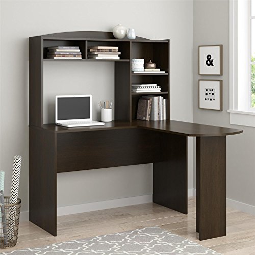 Ameriwood Home Dakota Space Saving L Desk with Hutch, Dark Russet Cherry