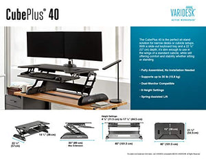 VARIDESK - Height Adjustable Standing Desk Converter - Stand Up Desk for Dual Monitors and Cubicles - Cube Plus 40