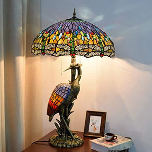 Xiaohu Tiffany Style Table Lamp 20" Blue Dragonfly Glass Lampshade