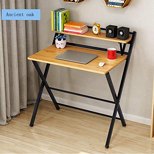 JEI-MEN Modern Folding Desk for Small Space, Laptop Table, Study, Writing, Student and Home Office Organization, Industrial Metal Frame with Premium Desktop Surfaces, Khaki/Black