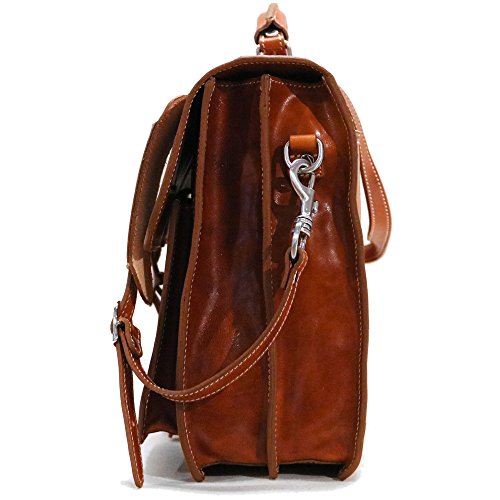 Floto Novella Roller Buckle Briefcase Messenger Bag in Full Grain Leather (Olive (Honey) Brown)