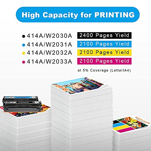 DeWei 414A (with chip) Compatible Toner Cartridge Replacement for HP 414A 414X W2020A W2021A W2022A W2023A HP Color Laserjet Pro MFP M479fdw M454dw M454dn M479fdn (4 pcs Pack, with CHIP)