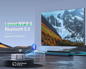 CiBest 4K Support Projector with 5G WiFi Bluetooth, Android TV 10, Native 1080P, Netflix/Prime Video Built-in, Autofocus, Stereo Sound