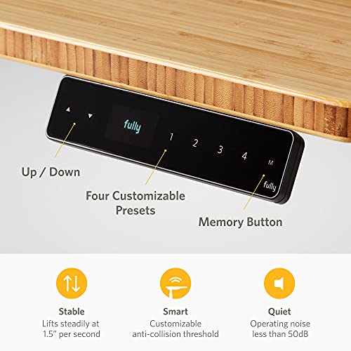 Fully Jarvis Standing Desk 60" x 30" Natural Bamboo Top - Electric Adjustable Desk Height from 22.9" to 42.9" with Memory Preset Controller (Contour, Alloy Frame)