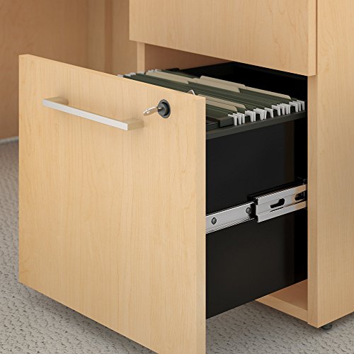 Bush Business Furniture 300 Series 48W x 22D Shell Desk in L-Configuration with 3 Drawer Pedestal and 48W Hutch Storage with Doors