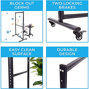 Stand Steady Mobile Plastic Room Divider | Clear Acrylic Sneeze Guard with Wheels | Large Portable Separation Panel | Social Distancing Barrier for Office, School, Gym, & Restaurant