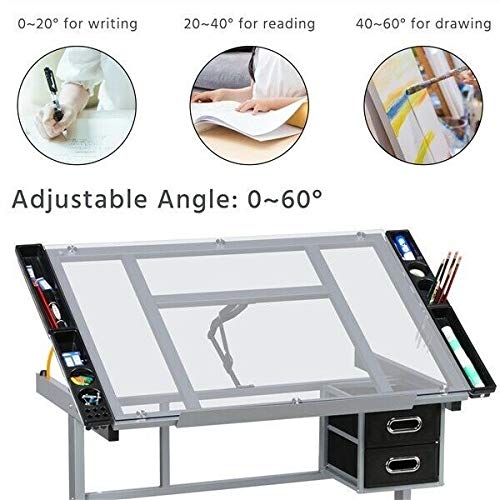 Adjustable Drafting Table Artist Drawing Desk Table Board Home Office Glass Desk