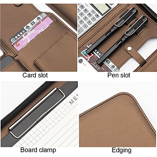 KGEZW A4 Leather Portfolio Binder Padfolio Organizer with Calculator Zipper Briefcase Notebook File Folder (Color : A)