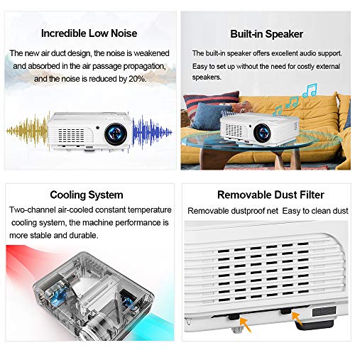EUG Bluetooth Projector HD 4400 Lumen Wxga Android WiFi Home Cinema Projector Wireless Airplay Suport HD 1080P Compatible with HDMI USB VGA RCA TV Stick PS4 DVD Smartphone Laptop
