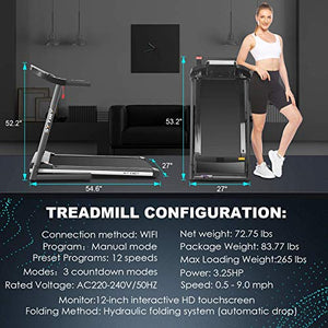 SYTIRY Treadmill with Screen,Treadmills for Home with 10" HD tv Touchscreen&WiFi Connection,3.25hp Motor, Folding Exercise Equipment Machine with Workout Program, Hydraulic Drop