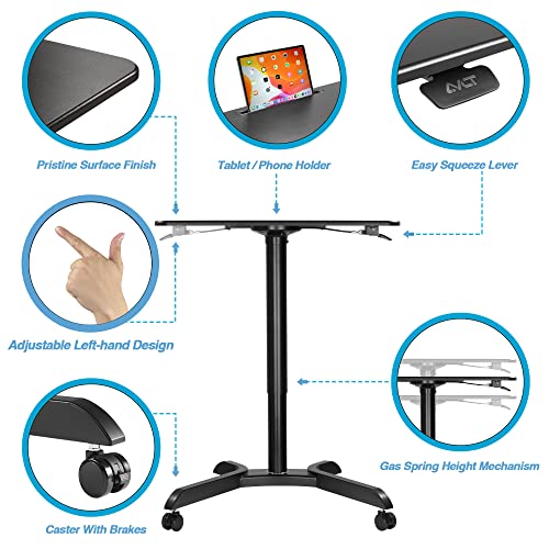 AVLT 44" Ambidextrous Pneumatic Laptop Standing Desk Cart - Mobile Rolling Computer Projector Cart