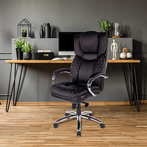 Halter Executive Bonded Leather Office Chair with High Back, Swivel Motion, Adjustable Height, Caster Wheels, and Lumbar Support for Ergonomic Computer Desk Seating, Black