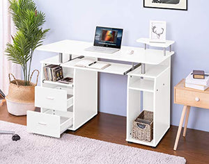 Zebery Desktop Computer Desk with Drawers Shelves, Student Study Writing Desk Gaming Desk Laptop Desk Workstation for Home Office
