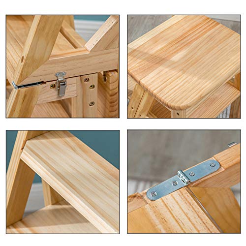 QDY Portable 4 Step Folding Step Stool Ladder Shelf Wood Color 40X40X89CM