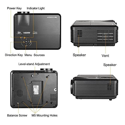 Video Projector WiFi Wireless 3600 Lumen, LCD LED Multimedia Projector Wireless Airplay Miracast Support HD 1080P HDMI USB VGA AV for iPhone iPad PC Laptop Mac DVD Home Theater Outdoor Movie Gaming