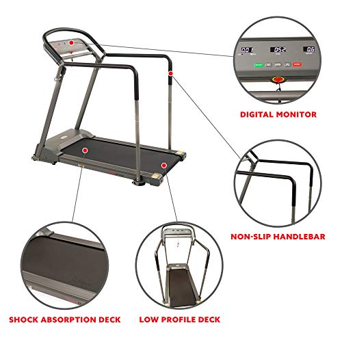 Sunny Health & Fitness Walking Treadmill with Low Wide Deck and Multi-Grip Handrails for Balance, 295 LB Max Weight - SF-T7857, Gray