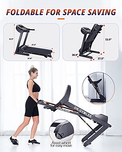 DR.GYMLEE Folding Treadmill for Home,with 15% Automatic Incline,300LBS Weight Capacity,Easy Assembly Electric Motorized Running Machine Use with LCD Screen/Heart Rate Monitor/Phone Cup Holder - 9028S