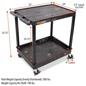 Stand Steady Tubstr Large 2 Shelf Utility Cart - Heavy Duty Hybrid Tub & Flat Shelf Cart, 200 lbs Capacity, Rolling Storage Cart (32 x 24in)