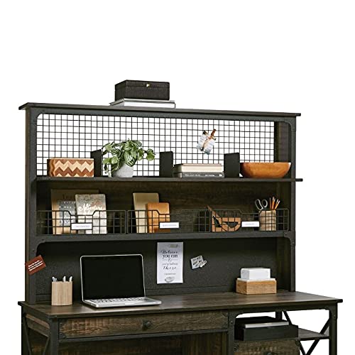 Sauder Steel River Industrial Desktop Hutch in Carbon Oak