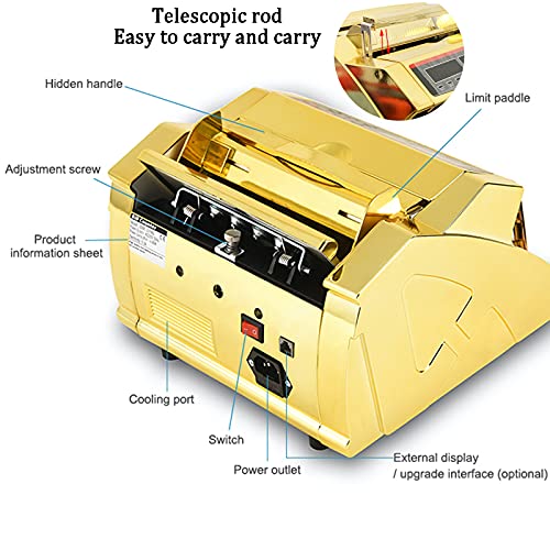 Gold Money Counter Machine with UV/MG/IR Counterfeit Detection & Bill Counting Portable Bill Counting with LED External Display Fast Counting Speed 1000 Bills a Minute