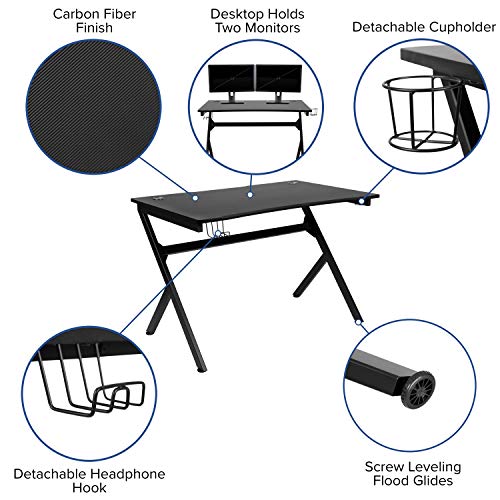 Flash Furniture Gaming Desk 45.25" x 29" Computer Table Gamer Workstation with Headphone Holder and 2 Cable Management Holes