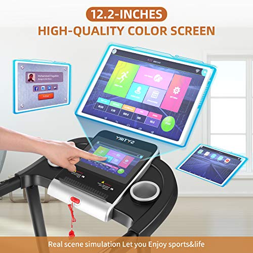 SYTIRY Treadmill with Large 10" Touchscreen and WiFi Connection, YouTube, Facebook and More, 3.25hp Folding Treadmill, Cardio Fitness Exercise Machine for Walking, Jogging, and Running.