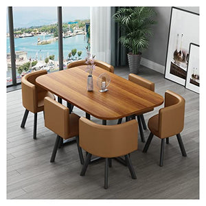AkosOL Conference Table Set for 6 - Brown Leather Rectangle Office Furniture