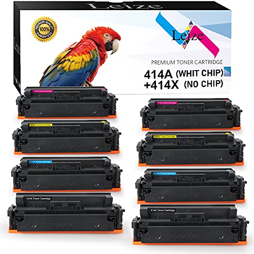 Leize Compatible Toner Cartridge Replacement for HP 414A W2020A (4 KCMY with CHIP) + 414X W2020X (4 KCMY NO CHIP) for HP MFP M479fdw M454dn M454dw M479fdn Printer (2 Set, 8-Pack)
