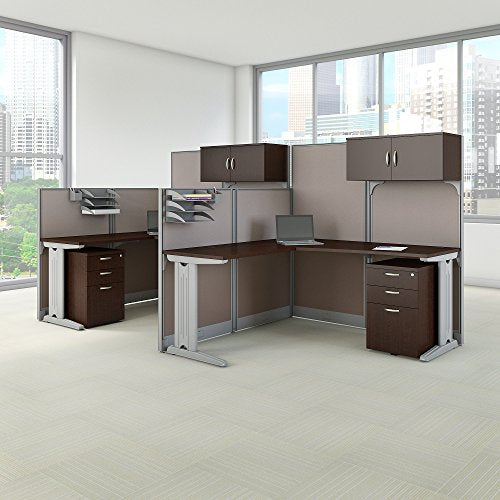 Office in an Hour 2 Person L Shaped Cubicle Workstations in Mocha Cherry