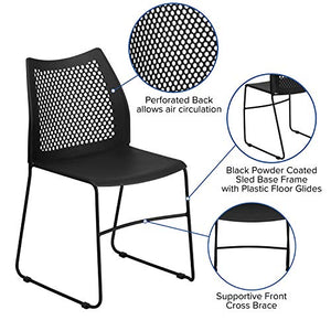 Flash Furniture Stack Chair 5 Pack - 661 lb. Capacity, Black, Air-Vent Back, Sled Base