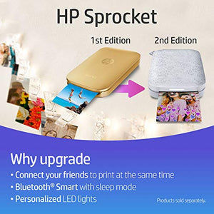 HP Sprocket Portable Photo Printer – Print Social Media Photos on 2x3 Sticky-Backed Paper – Gold (Z3Z94A)