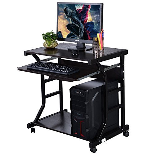 Officejoy Computer Desk Cart Home Office Desk, Mobile Laptop Table Workstation Writing Desk Study Desk with Keyboard Tray, Printer Shelf on Wheels